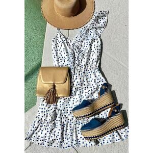 Lilly Pulitzer Madelina Bennet Blue Polka Dot One Shoulder Ruffle Dress XS